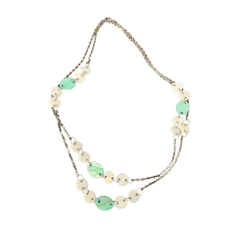 Necklace Silver Chain Mint Green White Circle Double Chain Adjustable